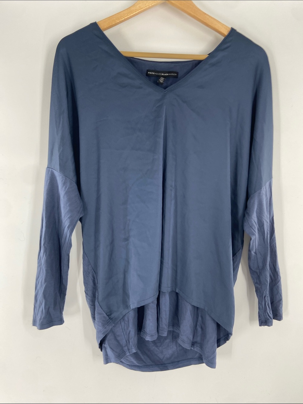 White House Black Market Blue V Neck Long Sleeve Tee Size S Gently Used